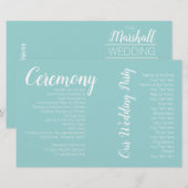 Turquoise White Wedding Photo Ceremony Program (Voorkant / Achterkant)