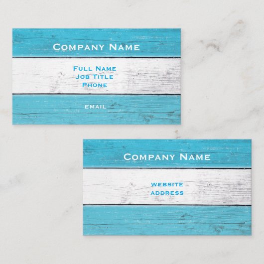 Turquoise & White Wooden Visitekaartje (Voorkant / Achterkant)