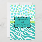Turquoise White Zebra Leopard 70th Birthday Party Kaart (Voorkant)
