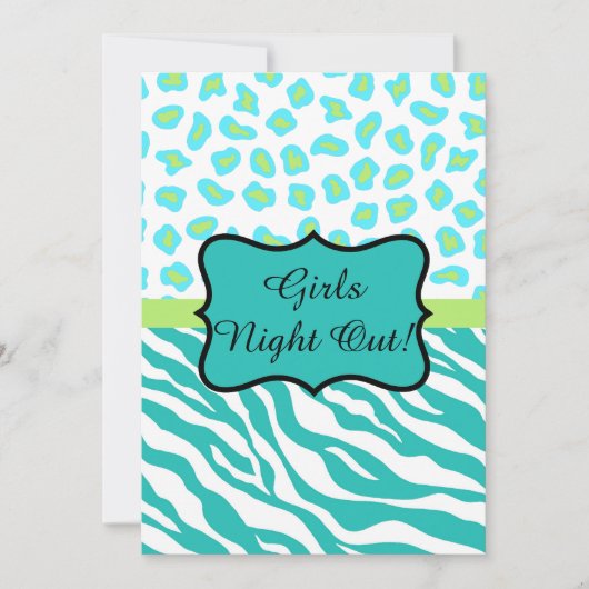 Turquoise White Zebra Leopard Girls Night Out Kaart (Voorkant)
