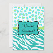 Turquoise White Zebra Leopard Invitation Kaart (Voorkant)