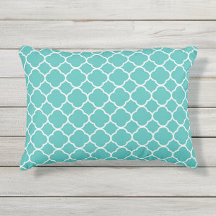 Turquoise Whitequatrefoil Outdoor Accent Kussen
