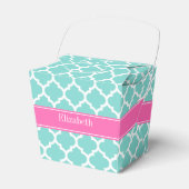 Turquoise WhMoroccan #5 Hot Pink2 Name Monogram Bedankdoosjes (Voorkant Zijde)