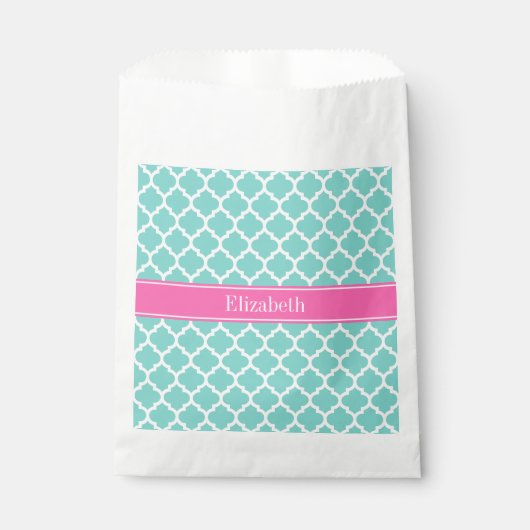 Turquoise WhMoroccan #5 Hot Pink2 Name Monogram Bedankzakje (Voorkant)