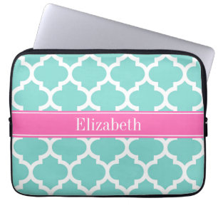 Turquoise WhMoroccan #5 Hot Pink2 Name Monogram Laptop Sleeve