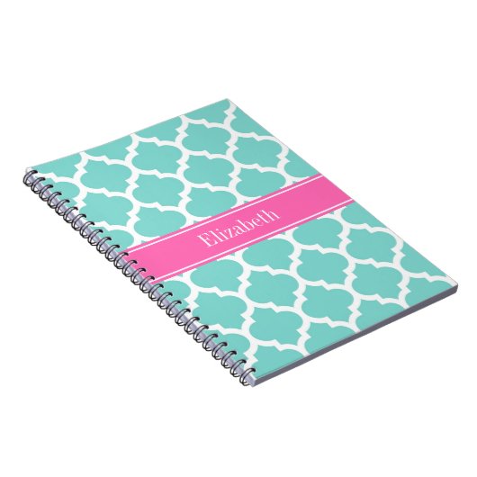 Turquoise WhMoroccan #5 Hot Pink2 Name Monogram Notitieboek (Rechterzijde)