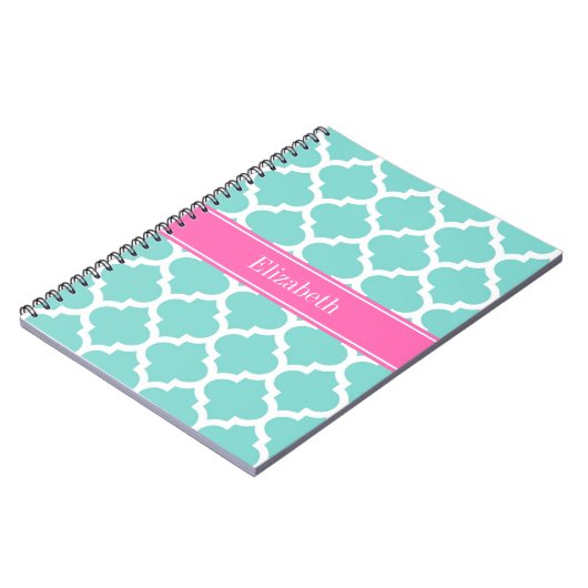 Turquoise WhMoroccan #5 Hot Pink2 Name Monogram Notitieboek (Linkerzijde)