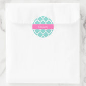 Turquoise WhMoroccan #5 Hot Pink2 Name Monogram Ronde Sticker (Tas)