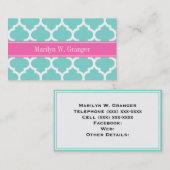 Turquoise WhMoroccan #5 Hot Pink2 Name Monogram Visitekaartje (Voorkant / Achterkant)