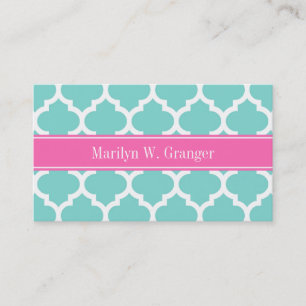 Turquoise WhMoroccan #5 Hot Pink2 Name Monogram Visitekaartje