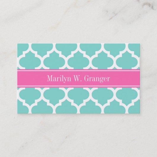 Turquoise WhMoroccan #5 Hot Pink2 Name Monogram Visitekaartje (Voorkant)
