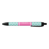 Turquoise WhMoroccan #5 Hot Pink2 Name Monogram Zwarte Inkt Pen (Bodem)