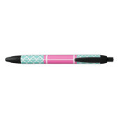 Turquoise WhMoroccan #5 Hot Pink2 Name Monogram Zwarte Inkt Pen (Achterkant)