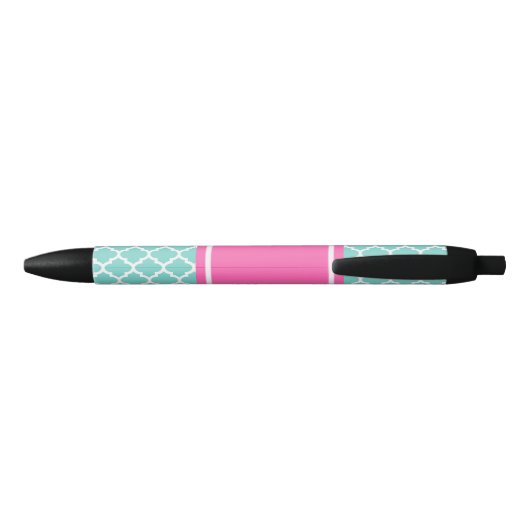 Turquoise WhMoroccan #5 Hot Pink2 Name Monogram Zwarte Inkt Pen (Achterkant)