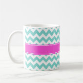 Turquoise Wht Chevron Hot Pink Name Monogram Koffiemok (Links)