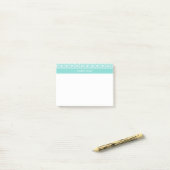 Turquoise Wht Damask #3 Turq Naam Monogram Post-it® Notes (Op bureau)