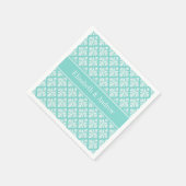 Turquoise Wht Damask #3 Turq Naam Monogram Servet (Hoek)