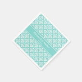  Turquoise Wht Damask #3 Turq Naam Monogram Servetten (Hoek)