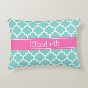 Turquoise Wht Marokkaans #5 Hot Roze2 Naam Monogra Decoratief Kussen