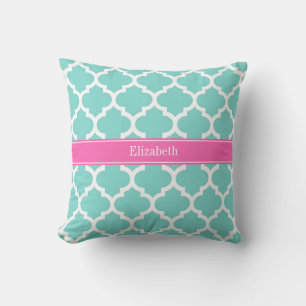 Turquoise Wht Marokkaans #5 Hot Roze2 Naam Monogra Kussen