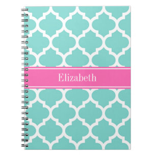 Turquoise Wht Marokkaans #5 Hot Roze2 Naam Monogra Notitieboek