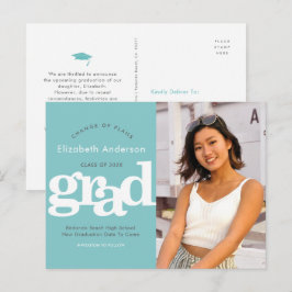 Turquoise wijzigingsplannen afstuderen vet lettert uitnodiging briefkaart