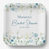 Turquoise wilde bloemen bloemige bruidsdouche papieren bordje (Voorkant)