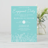 Turquoise Wildebloemen Verlovingsfeest Uitnodiging (Staand voorkant)