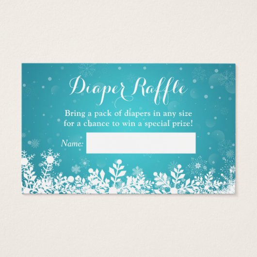Turquoise Winter Snowflakes Diaper Raffle Visitekaartje (Voorkant)