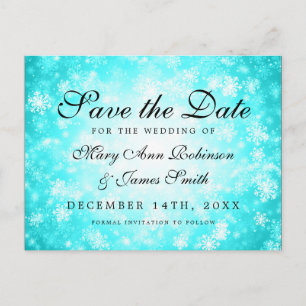 Turquoise Winter Wonderland Elegant Save the Date Aankondigingskaart