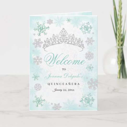 Turquoise Winter Wonderland Quinceanera Programma (Voorkant)