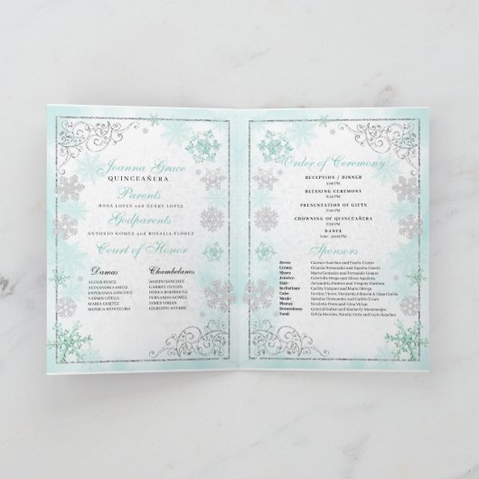 Turquoise Winter Wonderland Quinceanera Programma (Binnen)