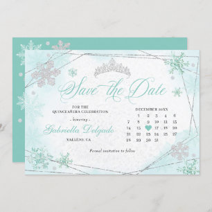 Turquoise Winter Wonderland Sneeuw Save the Date Kaart
