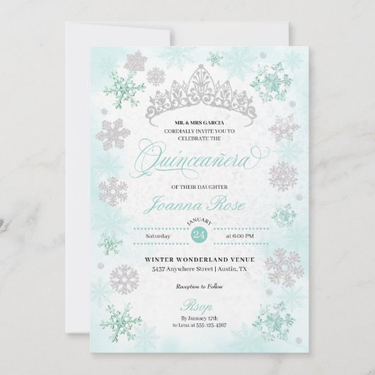Turquoise Winter Wonderland Sneeuwvlok Quinceanera Kaart (Voorkant)