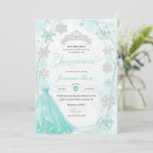 Turquoise Winter Wonderland Sneeuwvlok Quinceanera Kaart (Staand voorkant)