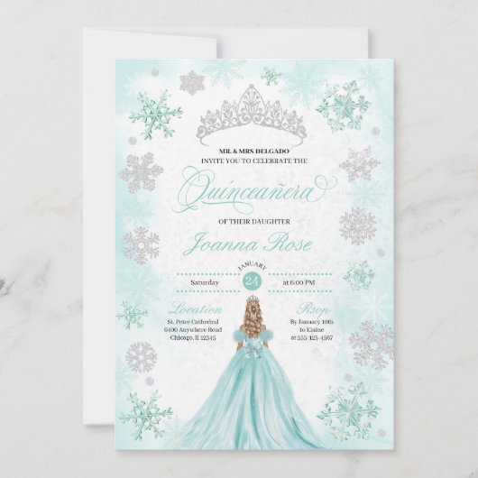 Turquoise Winter Wonderland Sneeuwvlok Quinceanera Kaart (Voorkant)