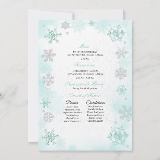 Turquoise Winter Wonderland Sneeuwvlok Quinceanera Kaart (Achterkant)