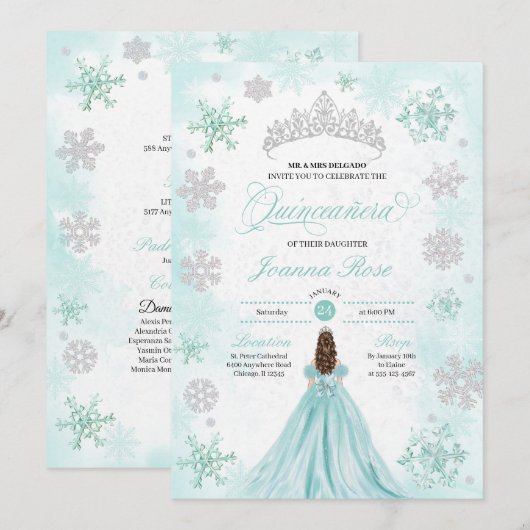 Turquoise Winter Wonderland Sneeuwvlok Quinceanera Kaart (Voorkant / Achterkant)