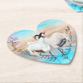 Turquoise wit beige aziatische tancho kranen kartonnen onderzetters (Gekanteld)