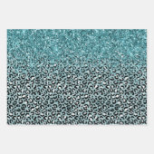 Turquoise Wit Blauw Luipaard Print Glitter Inpakpapier Vel (Voorkant)