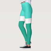 Turquoise Wit Blauwgroen Kleurenblok Stijlontwerp Leggings (Links)