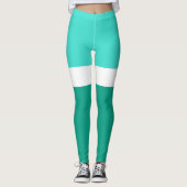 Turquoise Wit Blauwgroen Kleurenblok Stijlontwerp Leggings (Voorkant)