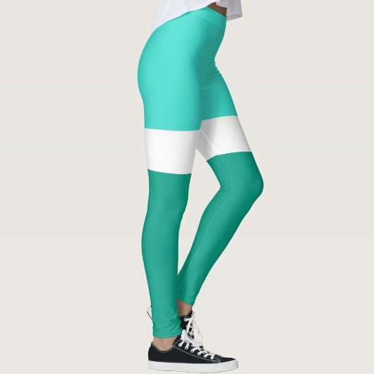 Turquoise Wit Blauwgroen Kleurenblok Stijlontwerp Leggings