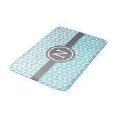 Turquoise Wit Chevron Patroon Monogram Grijs Vet Badmat (Gekanteld)