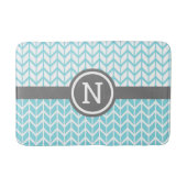 Turquoise Wit Chevron Patroon Monogram Grijs Vet Badmat (Voorkant)