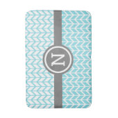 Turquoise Wit Chevron Patroon Monogram Grijs Vet Badmat (Voorkant Verticaal)