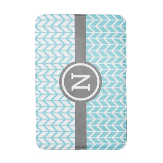 Turquoise Wit Chevron Patroon Monogram Grijs Vet Badmat (Voorkant Verticaal)