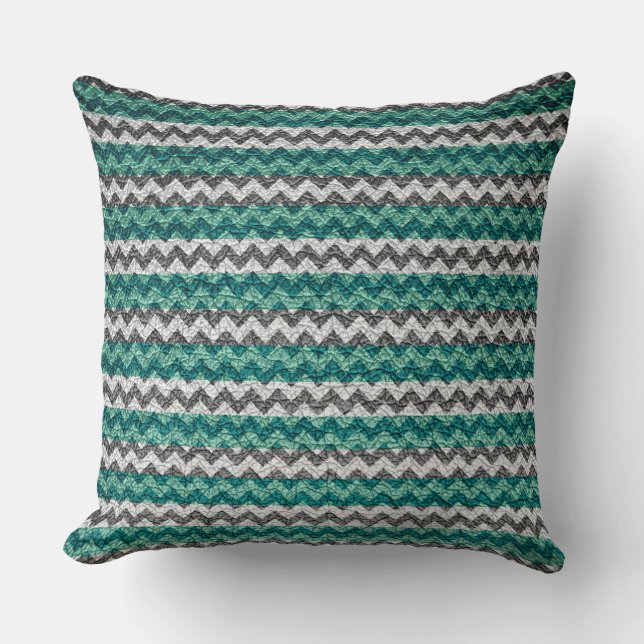 Turquoise wit Chevron Stripes patroon Kussen (Voorkant)