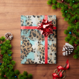 Turquoise Wit Goud Zwart Luipaard Cadeaupapier