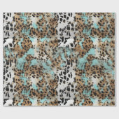 Turquoise Wit Goud Zwart Luipaard Cadeaupapier (Vlak)